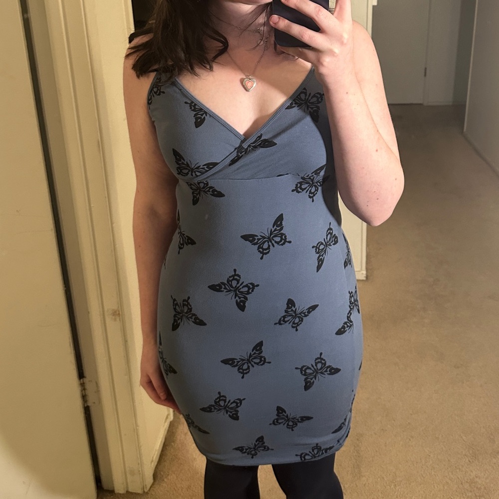 Butterfly Print Blue Dress